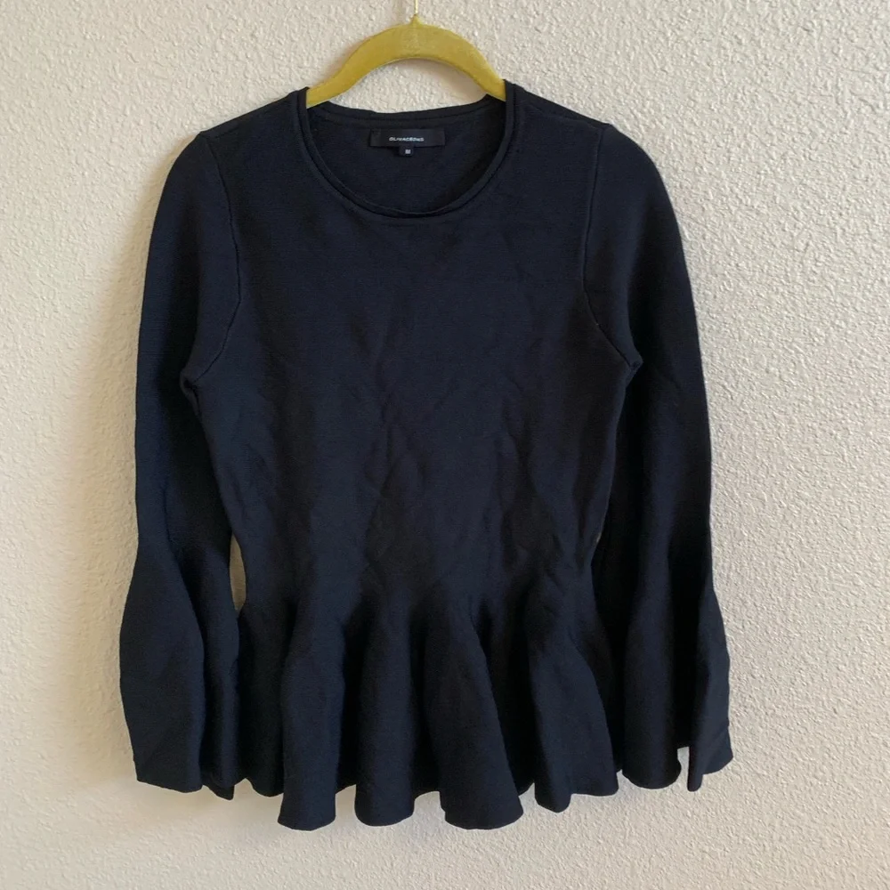 Olivaceous peplum Black Top With Bell Sleeves NWOT🌴